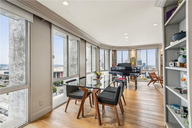 800 W 1st St Unit 1803, Los Angeles, CA 90012 - dining space with light wood-style flooring, recessed lighting, and baseboards