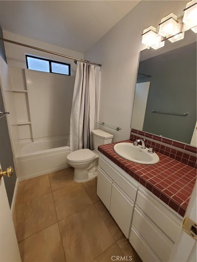327 Mccarthy Ave, Oceano, CA 93445 - bathroom with vanity, toilet, shower / bath combination with curtain, tile patterned flooring, and backsplash