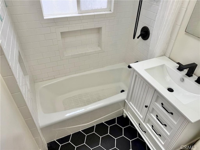 full bath with vanity and tile patterned flooring