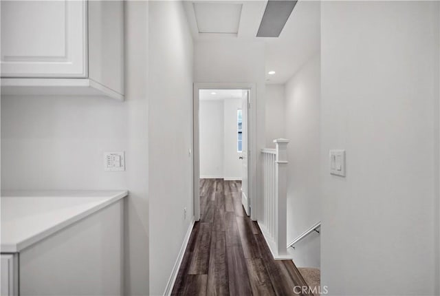 6991 Cottonwood Ln, Buena Park, CA 90621 - hall with an upstairs landing, dark wood-style floors, and recessed lighting