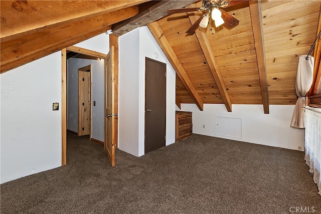 2424 Spruce Dr, Running Springs, CA 92382 - additional living space featuring wooden ceiling, ceiling fan, and carpet floors