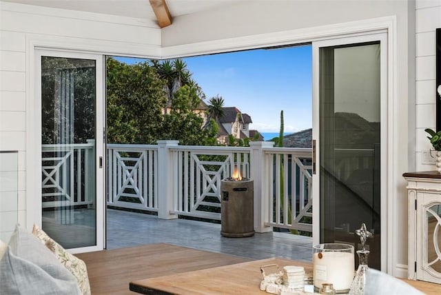 66 S La Senda Dr, Laguna Beach, CA 92651 - exterior space featuring beam ceiling and wood finished floors