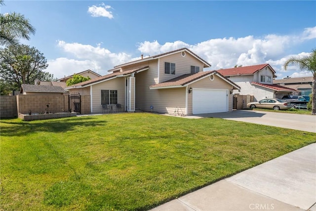 1076 N Ironwood Ave, Rialto, CA 92376 - view of front of property featuring fence, driveway, a gate, a front lawn, and a garage