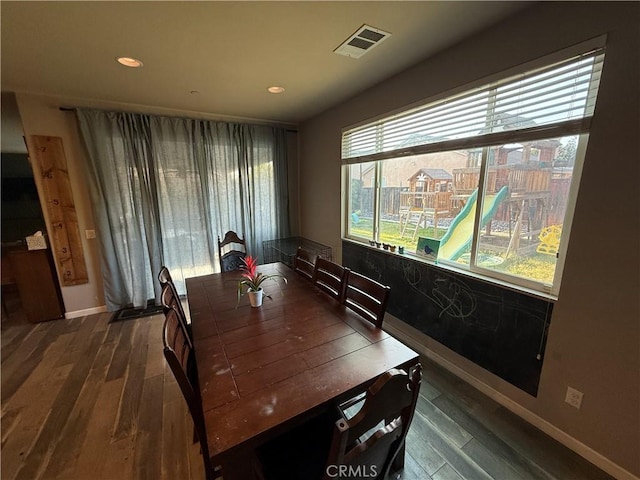 30130 Pine Needle Rd, Menifee, CA 92585 - dining space with dark wood-type flooring, baseboards, and recessed lighting