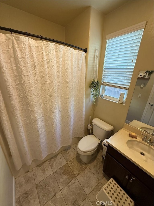 30130 Pine Needle Rd, Menifee, CA 92585 - full bathroom with toilet, vanity, a shower with curtain, and tile patterned flooring