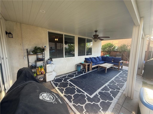 30130 Pine Needle Rd, Menifee, CA 92585 - view of patio featuring ceiling fan and outdoor lounge area