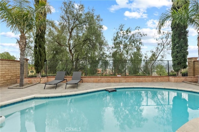 view of pool with a fenced backyard, a patio, and a fenced in pool