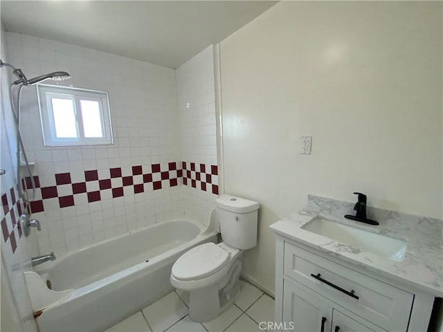 5101 Lindsey Ave, Pico Rivera, CA 90660 - bathroom featuring vanity, toilet, tile patterned floors, and tub / shower combination