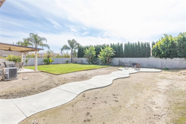 14917 Landerwood Dr, Eastvale, CA 92880 - view of yard with a patio area, central air condition unit, and ceiling fan
