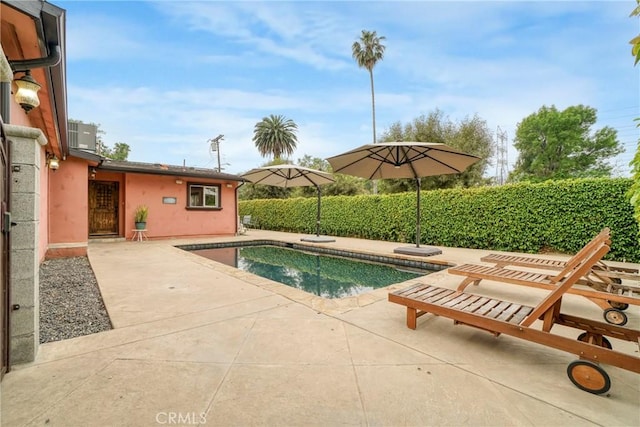 view of pool with a fenced in pool and a patio