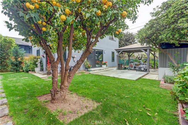 view of yard with fence, a gazebo, and a patio area
