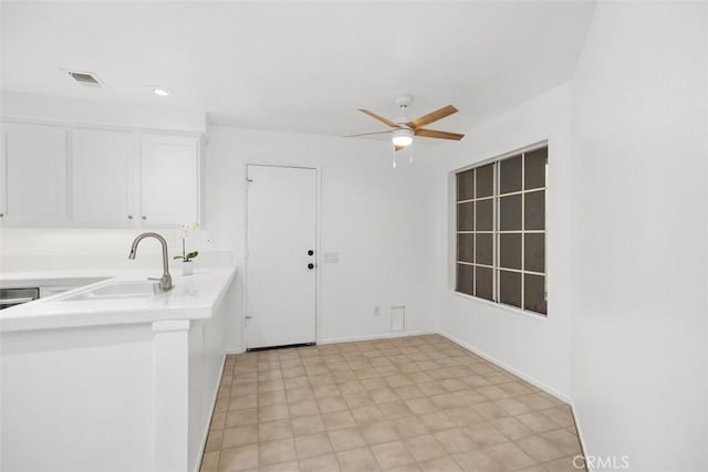 laundry room featuring a ceiling fan, visible vents, and a sink