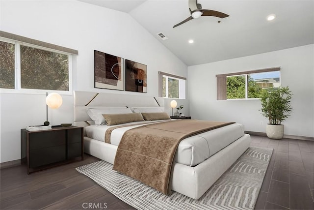 2447 Stonyvale Rd, Tujunga, CA 91042 - bedroom with wood finished floors, vaulted ceiling, recessed lighting, and ceiling fan