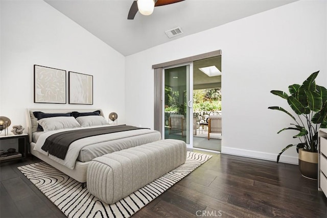 2447 Stonyvale Rd, Tujunga, CA 91042 - bedroom with access to exterior, lofted ceiling, hardwood / wood-style floors, and ceiling fan