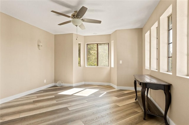27596 N Bay Rd, Lake Arrowhead, CA 92352 - spare room featuring baseboards, light wood-style floors, and a ceiling fan