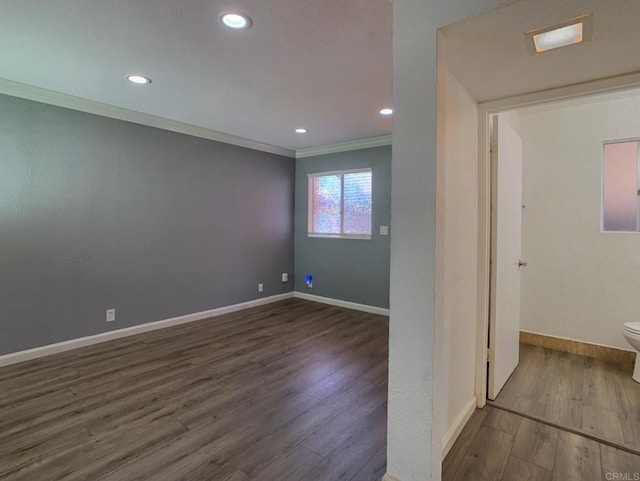 438 S Anza St, El Cajon, CA 92020 - unfurnished room with ornamental molding, recessed lighting, wood finished floors, and baseboards