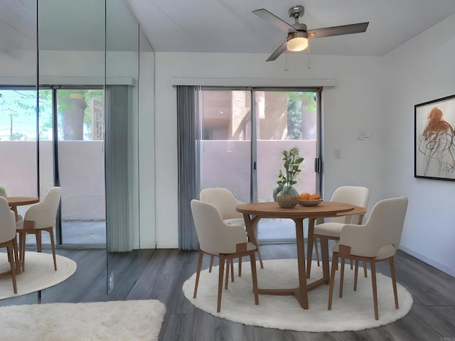 438 S Anza St, El Cajon, CA 92020 - dining area with a wealth of natural light, ceiling fan, wood finished floors, and baseboards