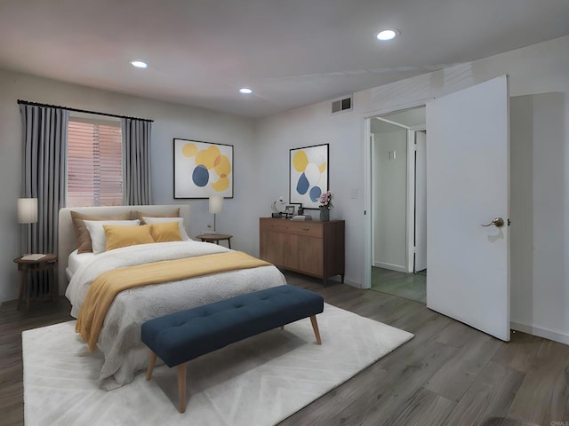 438 S Anza St, El Cajon, CA 92020 - bedroom with wood finished floors, visible vents, recessed lighting, and baseboards