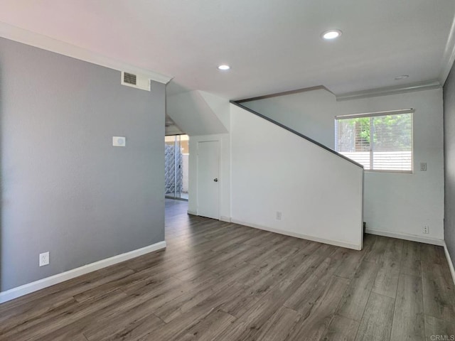 438 S Anza St, El Cajon, CA 92020 - interior space with visible vents, baseboards, recessed lighting, wood finished floors, and stairs