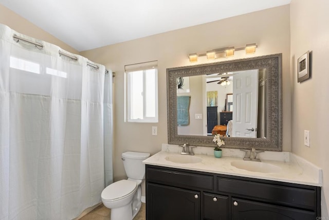 2422 Chatsworth Blvd, Point Loma, CA 92106 - full bathroom with double vanity, lofted ceiling, a sink, and toilet