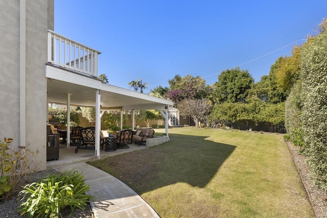 2422 Chatsworth Blvd, Point Loma, CA 92106 - view of yard with a balcony, fence, an outdoor living space, and a patio
