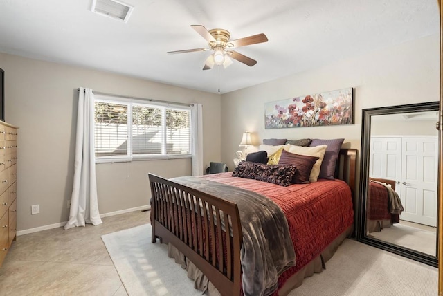 2422 Chatsworth Blvd, Point Loma, CA 92106 - bedroom featuring a ceiling fan, light tile patterned floors, baseboards, and visible vents