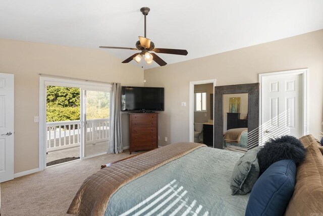 2422 Chatsworth Blvd, Point Loma, CA 92106 - carpeted bedroom featuring baseboards, lofted ceiling, access to outside, and a ceiling fan