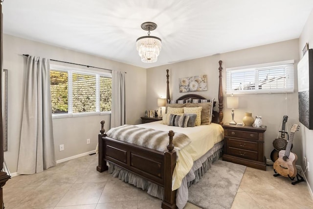 2422 Chatsworth Blvd, Point Loma, CA 92106 - bedroom with baseboards, a chandelier, and light tile patterned flooring