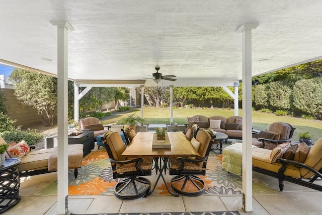 2422 Chatsworth Blvd, Point Loma, CA 92106 - view of patio featuring outdoor dining space, an outdoor living space with a fire pit, and a ceiling fan