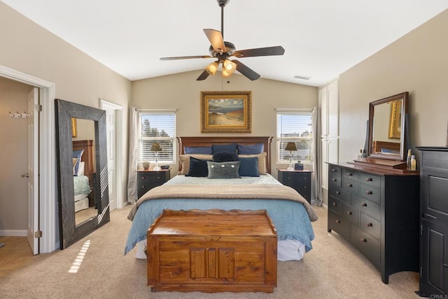 2422 Chatsworth Blvd, Point Loma, CA 92106 - bedroom with light carpet, multiple windows, lofted ceiling, and visible vents