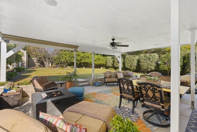 2422 Chatsworth Blvd, Point Loma, CA 92106 - view of patio / terrace featuring outdoor dining space, an outdoor living space with a fire pit, and a ceiling fan