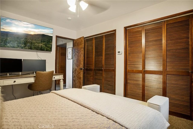 31353 Lightfoot Way, Running Springs, CA 92382 - bedroom featuring multiple closets, a desk, and ceiling fan