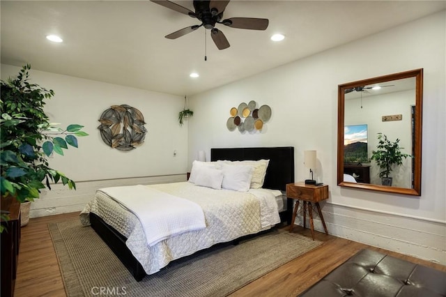31353 Lightfoot Way, Running Springs, CA 92382 - bedroom featuring wood finished floors, recessed lighting, and a ceiling fan