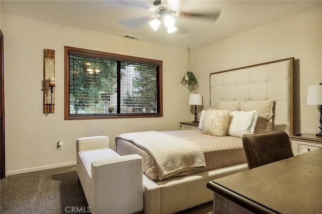31353 Lightfoot Way, Running Springs, CA 92382 - bedroom with dark colored carpet and ceiling fan