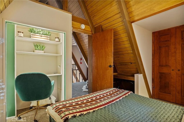 31353 Lightfoot Way, Running Springs, CA 92382 - carpeted bedroom with wood ceiling