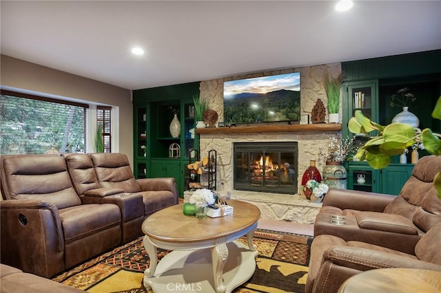 31353 Lightfoot Way, Running Springs, CA 92382 - living area with a fireplace and recessed lighting