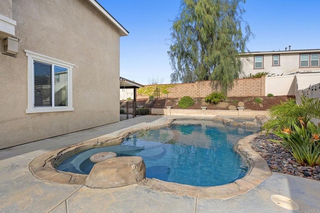 view of pool featuring a fenced backyard, a patio, and a fenced in pool