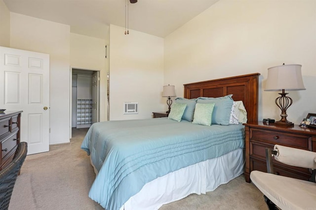 bedroom with light carpet