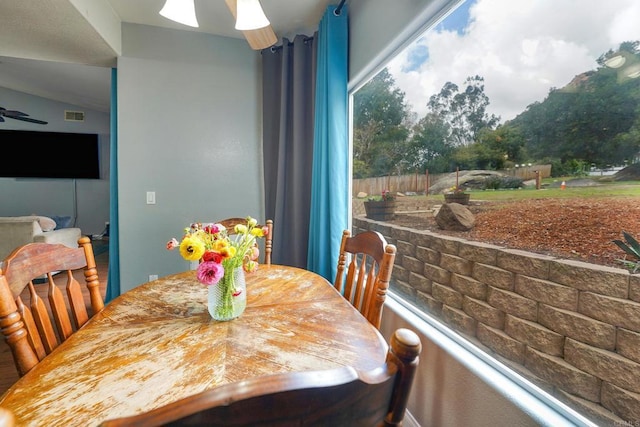 25318 Kerri Ln, Ramona, CA 92065 - dining space featuring ceiling fan and visible vents