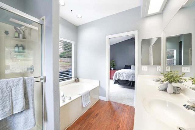 25318 Kerri Ln, Ramona, CA 92065 - bathroom featuring connected bathroom, a bath, a sink, and a stall shower