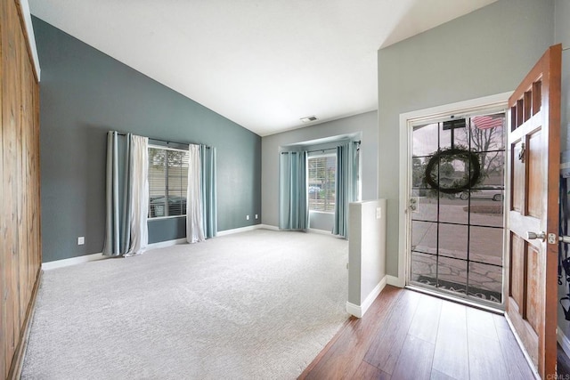 25318 Kerri Ln, Ramona, CA 92065 - carpeted entryway featuring high vaulted ceiling, baseboards, and visible vents