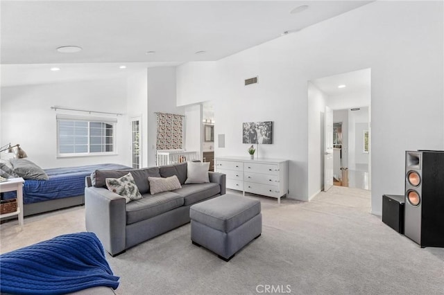 23163 Mulholland Dr Unit 6, Woodland Hills, CA 91364 - living area with vaulted ceiling, light colored carpet, and recessed lighting