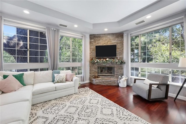 23163 Mulholland Dr Unit 6, Woodland Hills, CA 91364 - living area with wood finished floors, healthy amount of natural light, recessed lighting, and a fireplace
