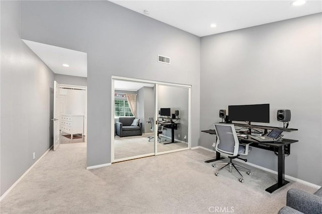 23163 Mulholland Dr Unit 6, Woodland Hills, CA 91364 - home office with carpet, a high ceiling, and recessed lighting