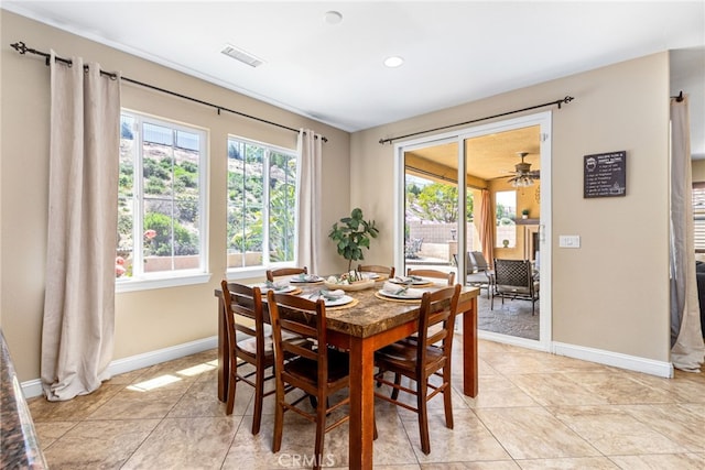 34595 Collier Falls Ct, Temecula, CA 92592 - dining area with recessed lighting, light tile patterned floors, and a ceiling fan