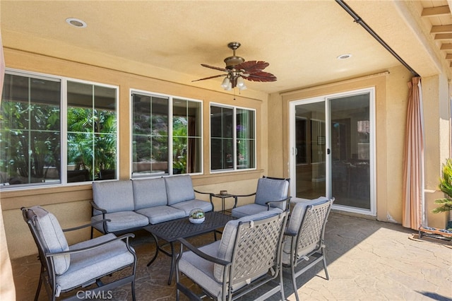34595 Collier Falls Ct, Temecula, CA 92592 - view of patio featuring an outdoor hangout area and ceiling fan