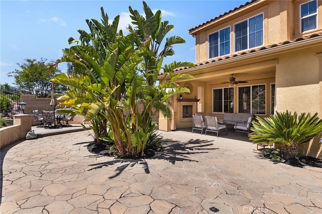 34595 Collier Falls Ct, Temecula, CA 92592 - view of patio featuring ceiling fan, an outdoor hangout area, and outdoor dining area