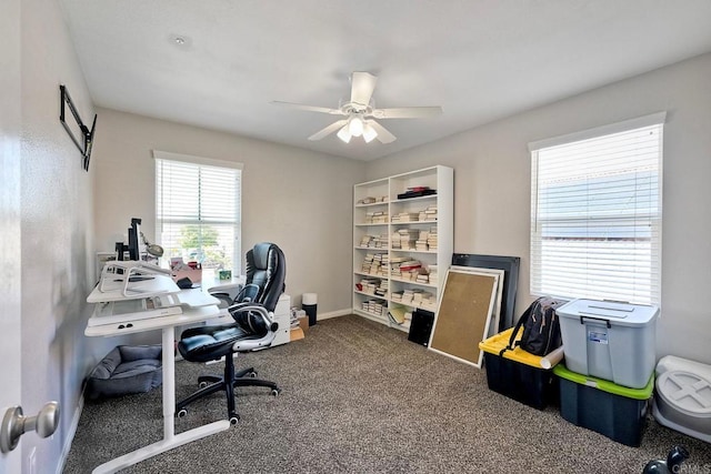 1140 Parkview Dr, Oceanside, CA 92057 - office area with a ceiling fan, carpet flooring, and baseboards