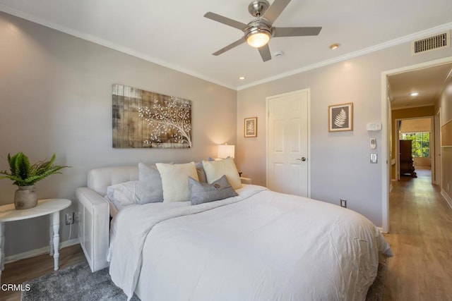 22671 Cheryl Way, Lake Forest, CA 92630 - bedroom with wood finished floors, ornamental molding, ceiling fan, and recessed lighting