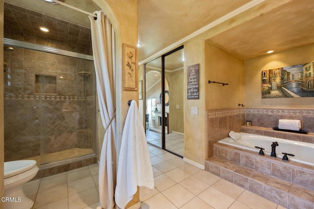 22671 Cheryl Way, Lake Forest, CA 92630 - full bath with ornamental molding, a bath, a shower stall, and tile patterned flooring